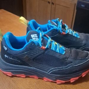 Columbia Black and Blue Trail Shoes with Red Soles
